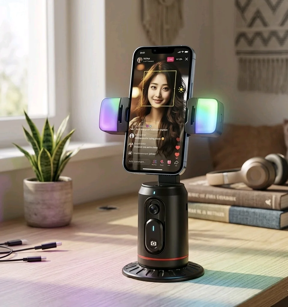 Support De Téléphone Rotatif à 360⁰ avec suivie Facial IA Automatique